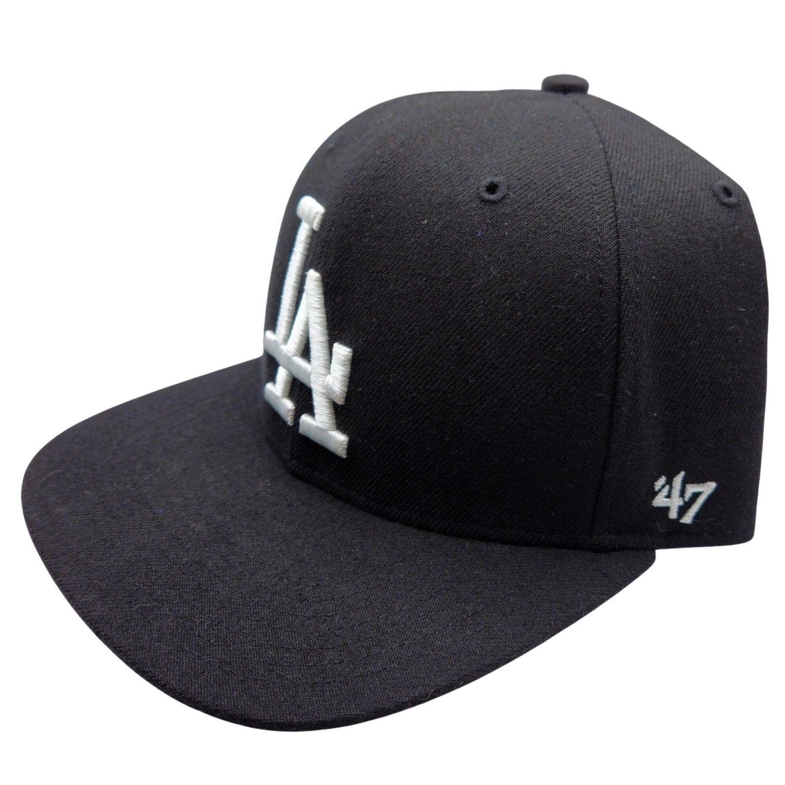47 Brand Los Angeles Dodgers Snapback Hat Black White LA Logo MLB Cap Side Patch
