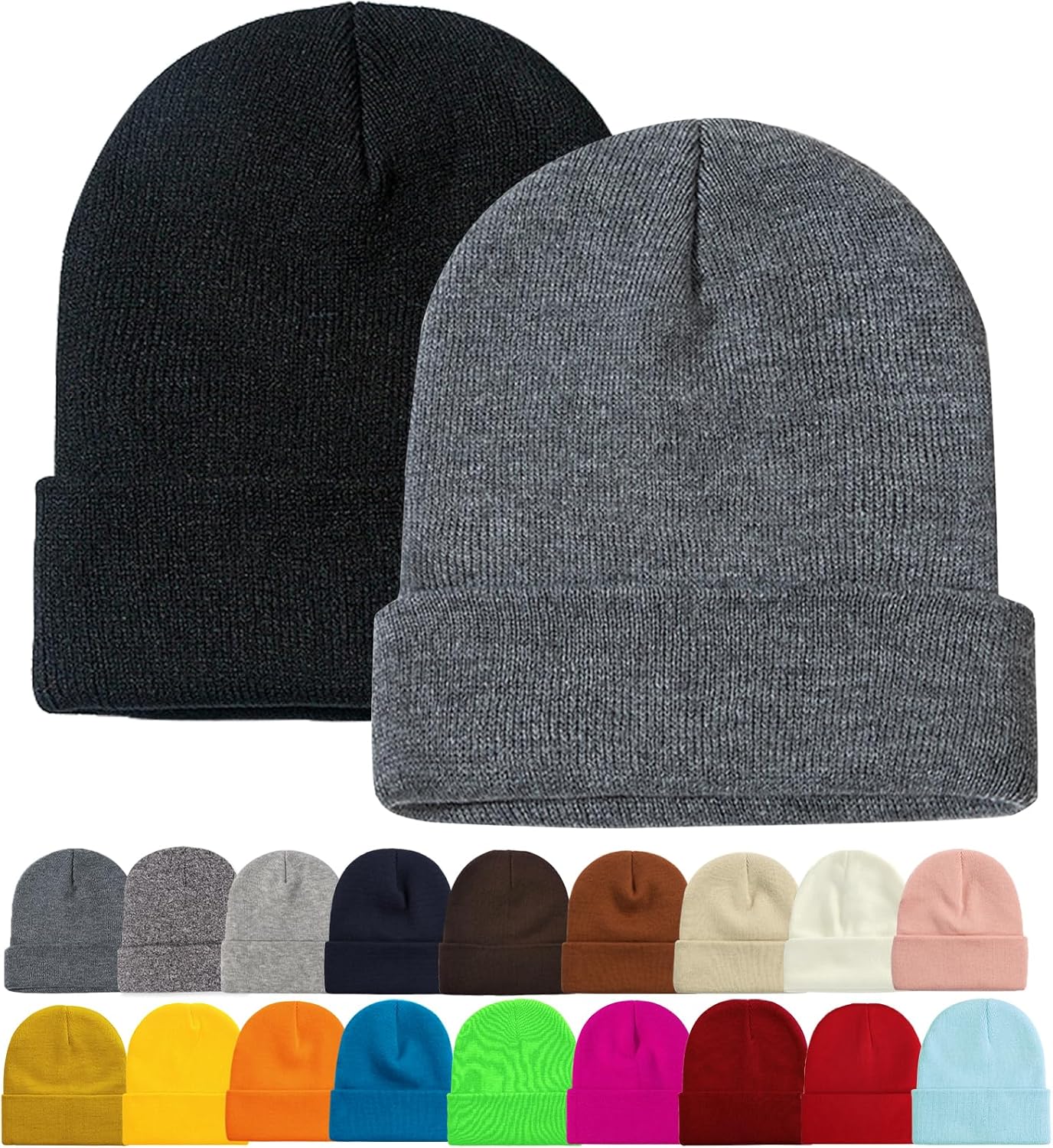 ZOORON 1&2 Pack Beanie for Men Women Slouchy Beanie Hats Winter Knit Caps Soft Ski Hat Unisex - Caps Fitted Little RockCaps Fitted Little Rock Caps Fitted Little Rock